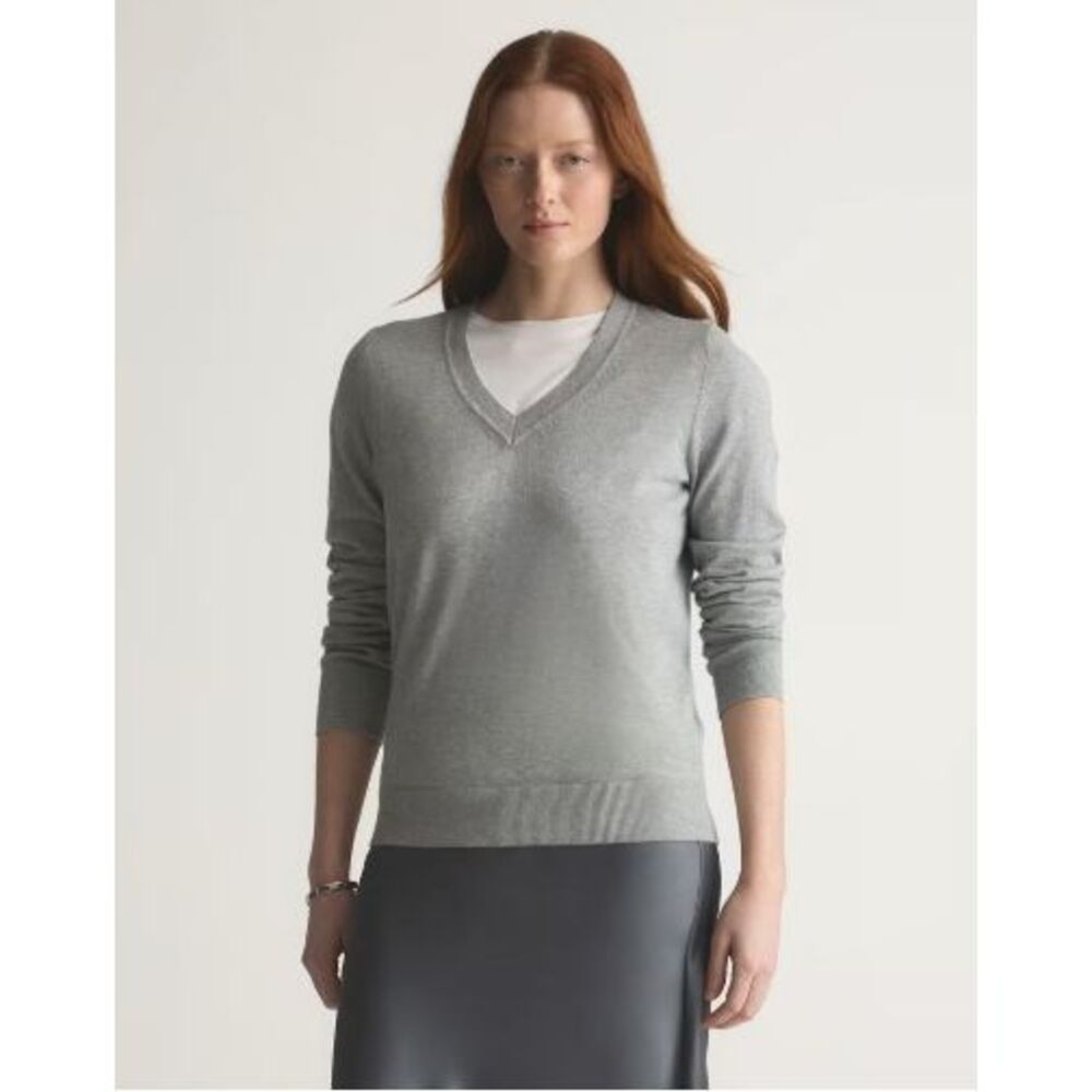 Quince Gray V-Neck Cotton Sweater